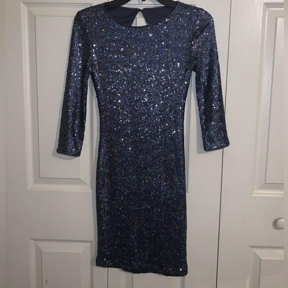 As U Wish Cocktail dress. Blue sequins. Size XS. Keyhole back.